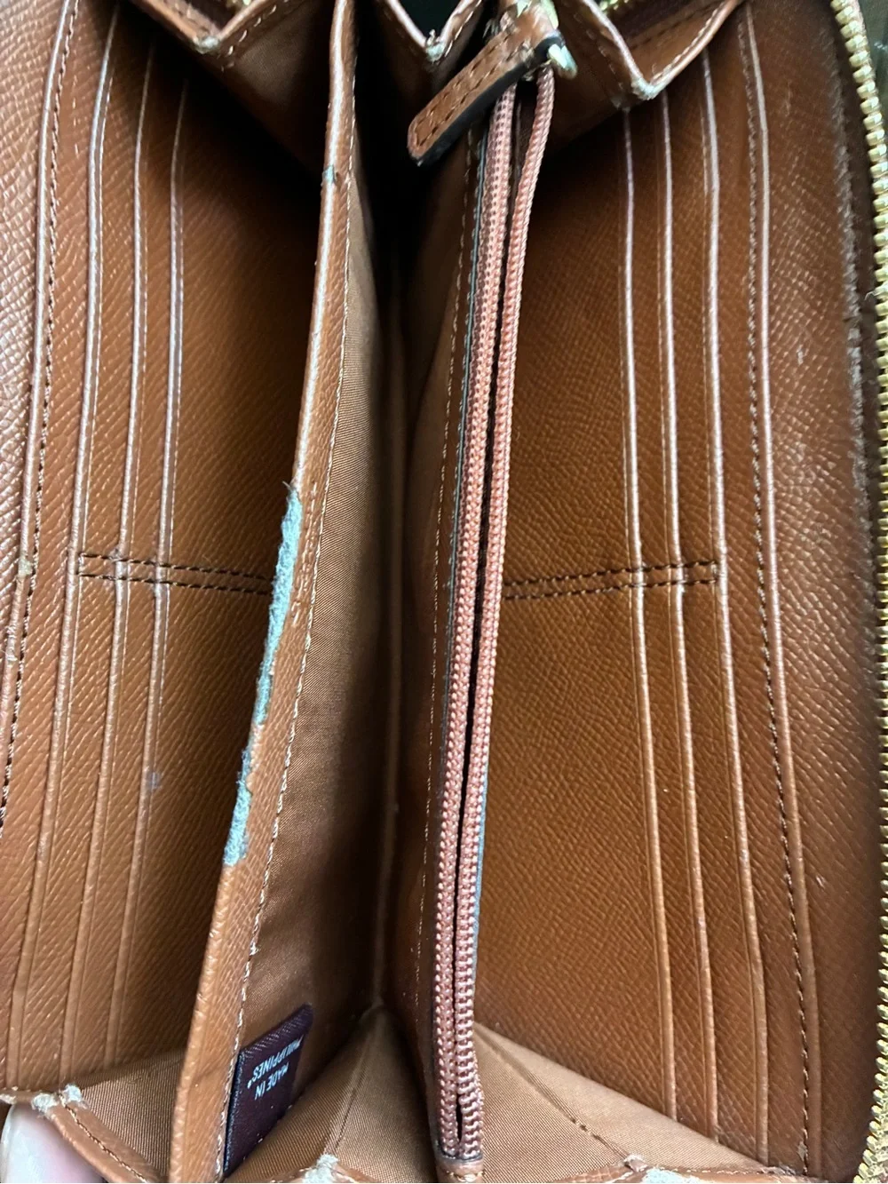 Coach Two-Tone Signature Zip Wallet in Tan and Brown